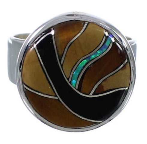 Heavy Southwest Multicolor And Silver Ring Size 5-1/2 WX37814